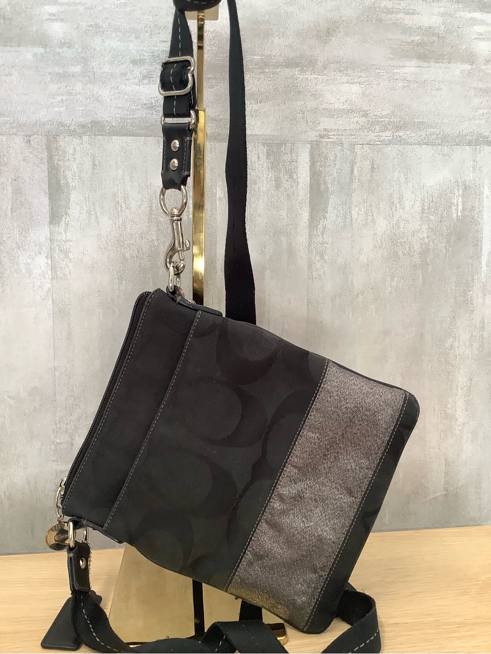 Coach Black Signature Messenger with Metallic Accent